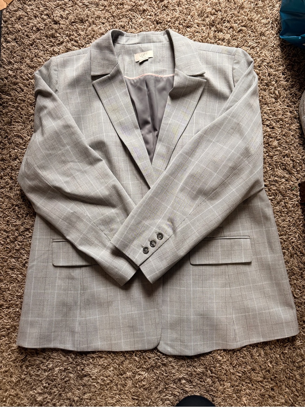 LOFT Light Gray Plaid Blazer